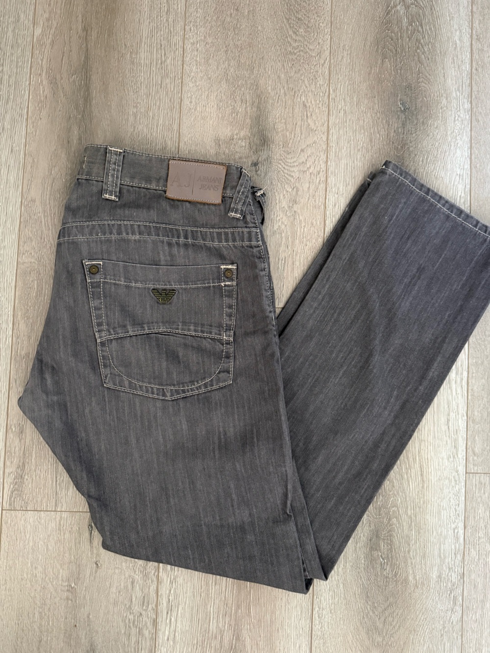 Armani Jeans Men's Dark Gray Straight Jeans with Subtle Fading
